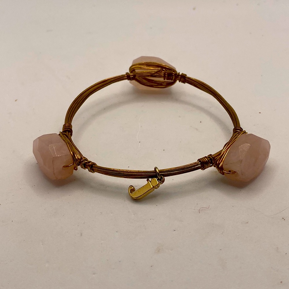 Wire Wrap Rose Quartz “J” Charm Bracelet